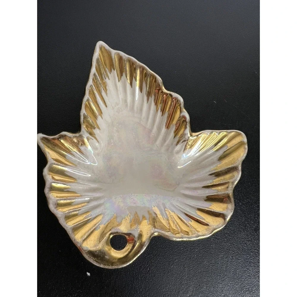 Vintage HOLLEY ROSS Gold Leaf‎ Trinket Dish Hollywood Regency
